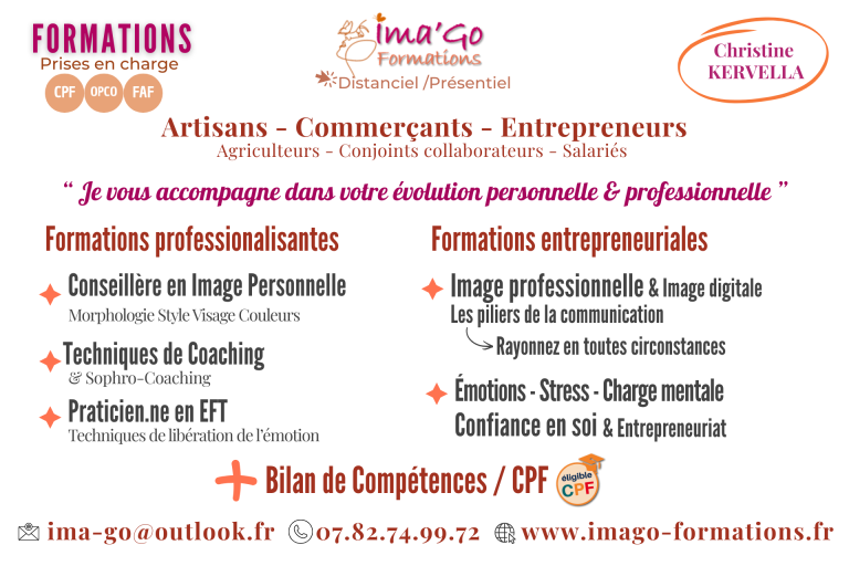 Imago Christine KERVELLA - formations et accompagnements finançables - Formations professionnalisantes et entrepreneuriales